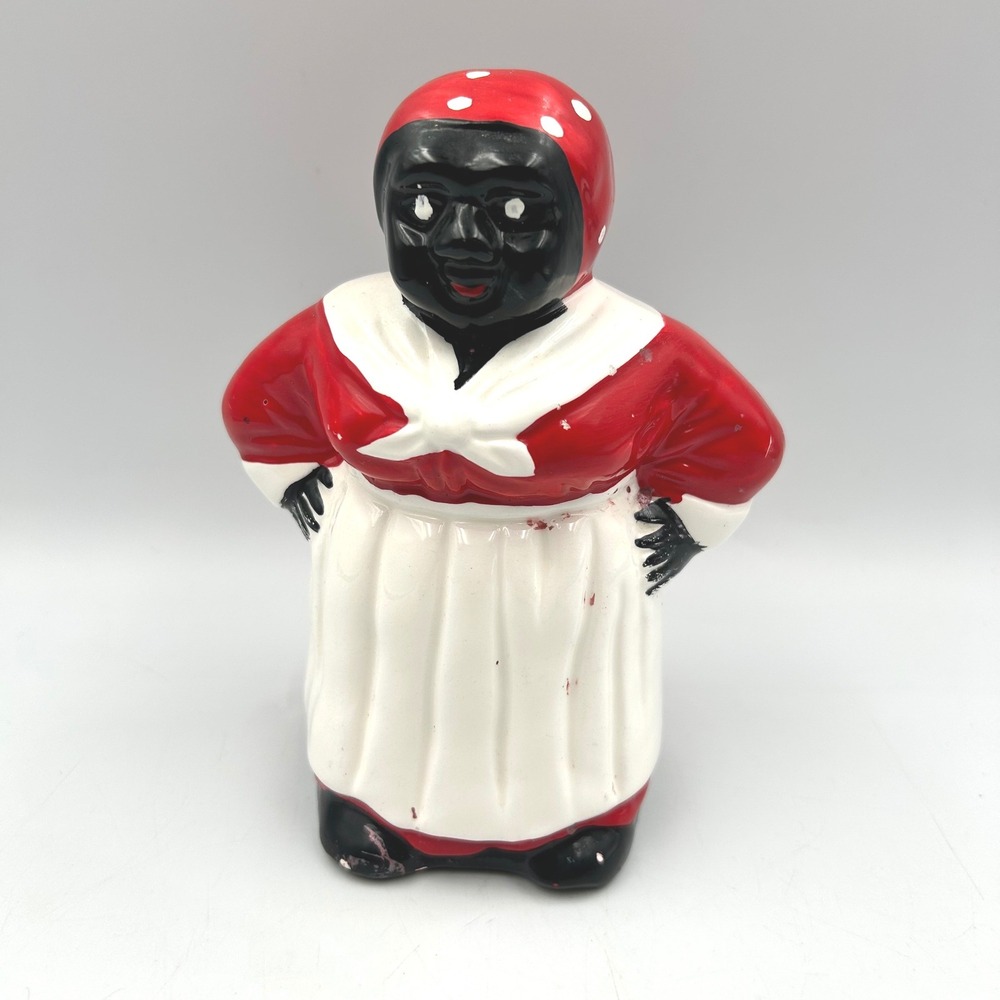 Black Americana Mammy Coin Bank Ceramic Red White Made In‎ Taiwan 6.5" Vintage